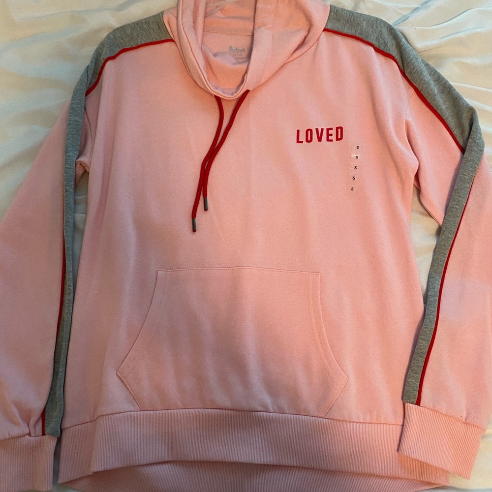 Pink Hoodie with “Loved” Embroidered